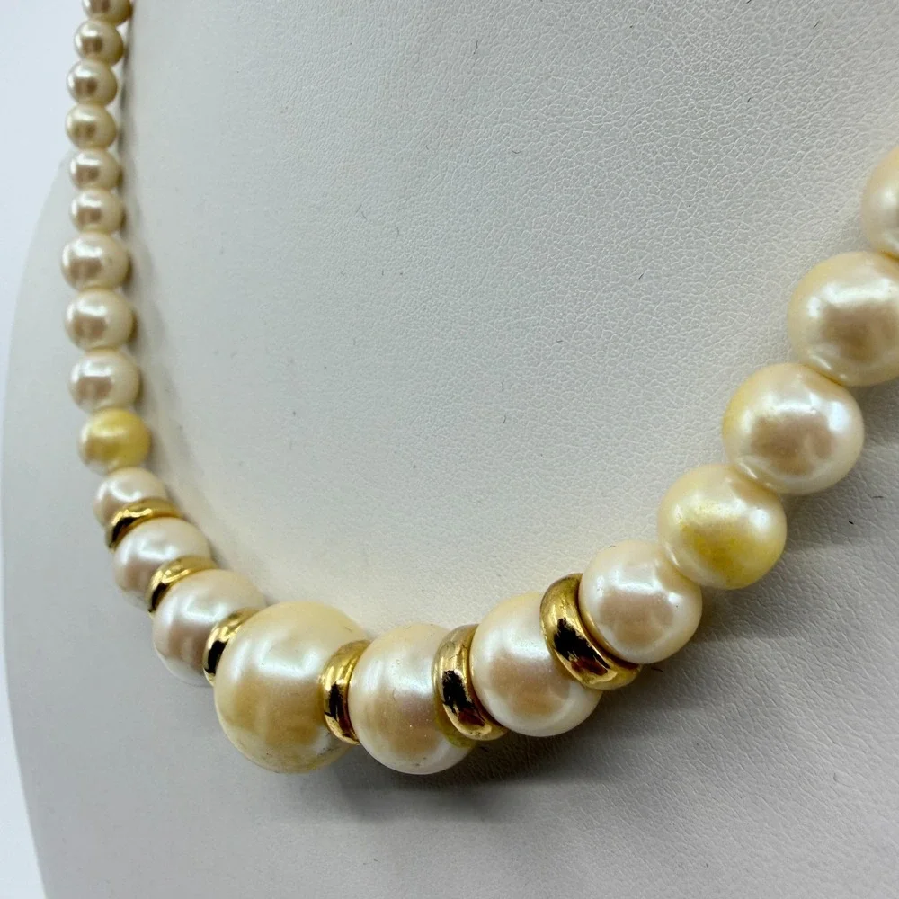 Classic Cream Faux Pearl Necklace with Gold-Tone Accents Statement Jewelry